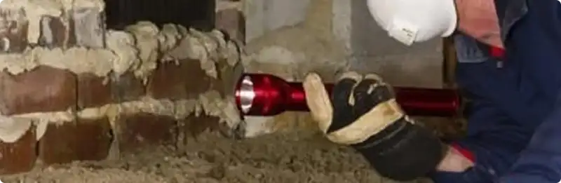 Pest control technician inspecting a crawl space for ant activity in Powell, TN