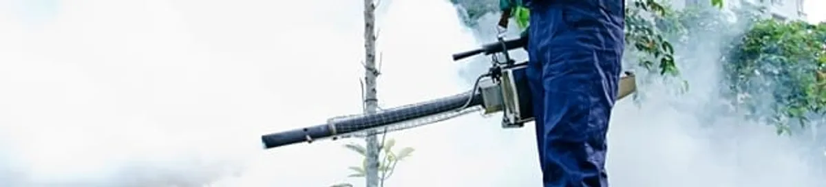 Pest control technician fogging an outdoor area for insect control in Knoxville, TN